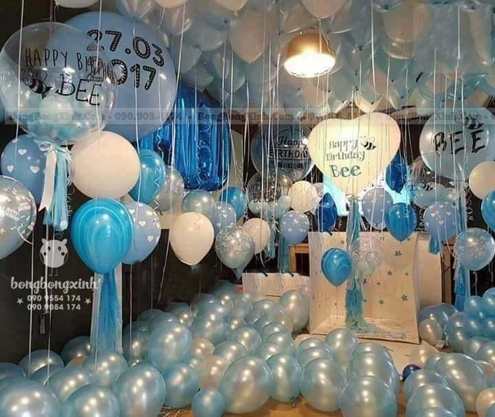 Bong bóng bay trang trí sinh nhật xanh trắng BB088 Bong bóng bay trang trí sinh nhật xanh trắng BB088