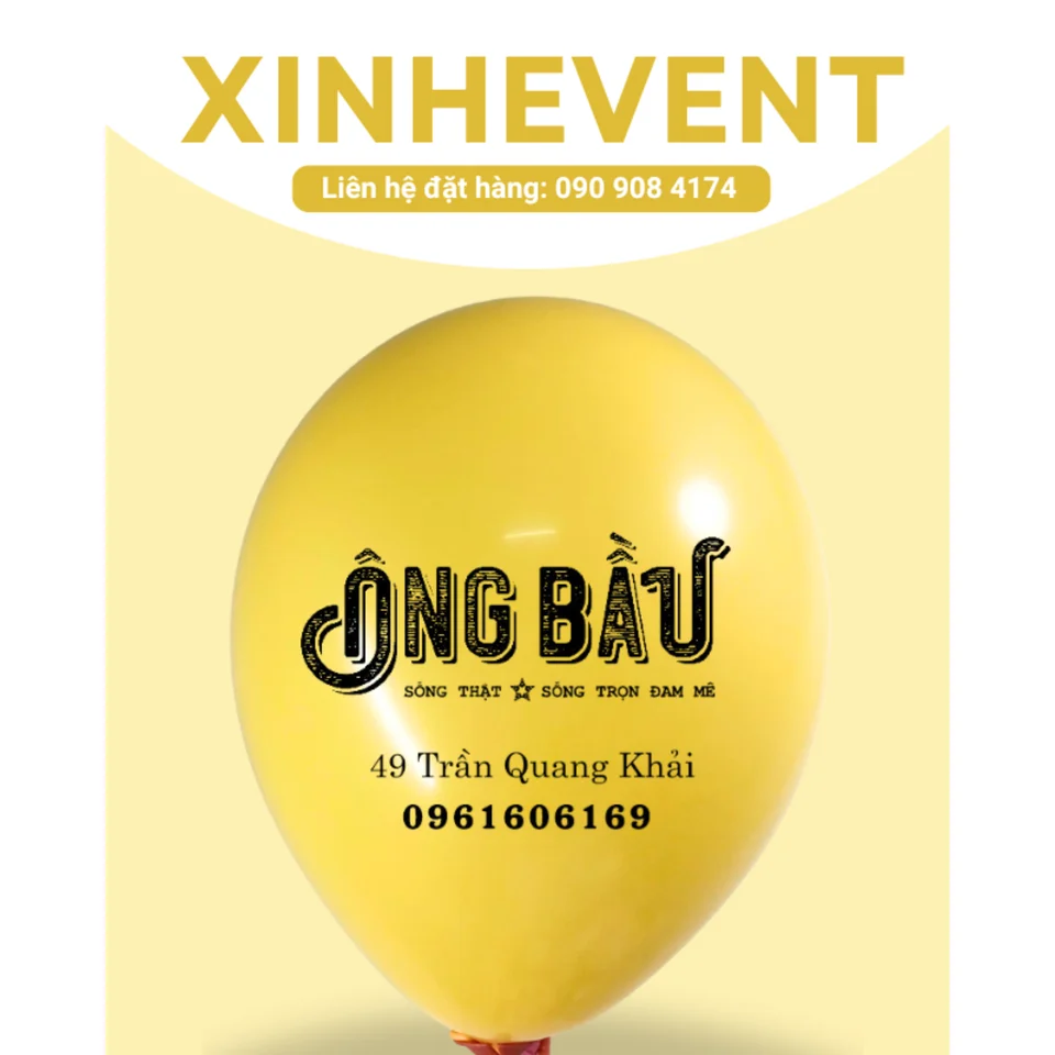 Mẫu bong bóng in logo Ông Bầu · Bóng vàng. Chữ và biểu trưng màu đen trên nền bóng vàng.