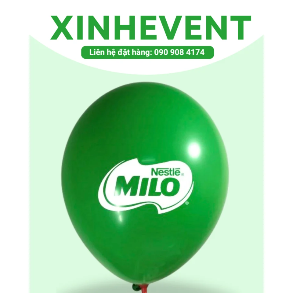 Mẫu bong bóng in logo Milo · Bóng xanh lá. Biểu trưng trắng nổi bật trên nền bóng xanh lá.