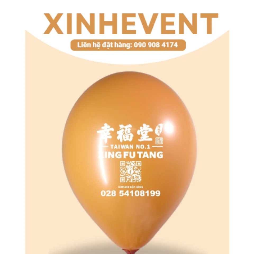 Mẫu bong bóng in logo Xing Fu Tang · Bóng cam. Mẫu in chữ, biểu trưng và mã quét trên bóng cam.